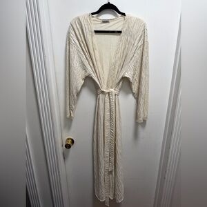 Vtg Lucie Ann II Robe Shimmer Ivory Peignoir Gown & Robe Lace 1990's See Pics Sz